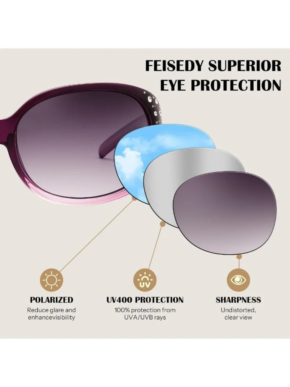 Stylish Polarized Wrap Around Sunglasses with Rhinestone Design & UV400